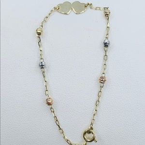 Real 10k Gold Baby Bracelet heart Beads 6” Baby